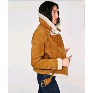 Zara suede leather aviator jacket small